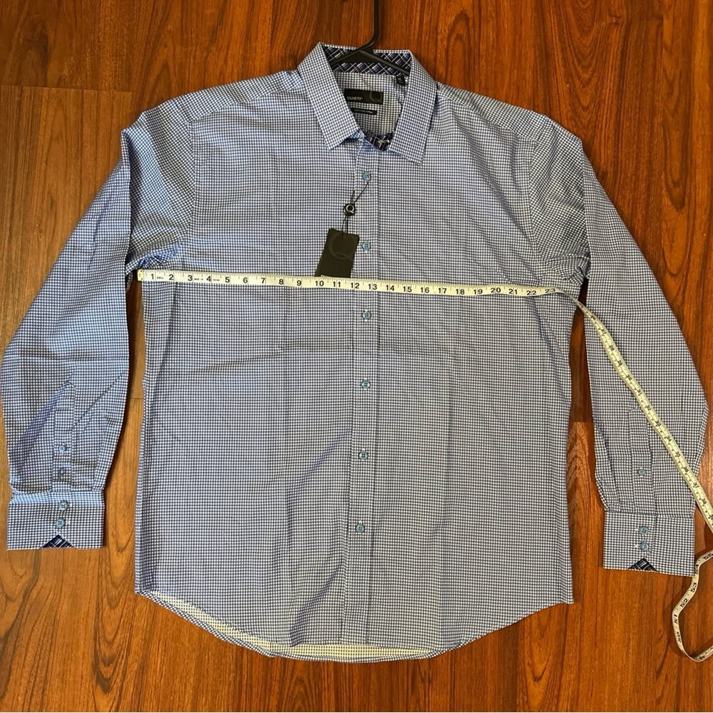 NWT Quieti Elegant Blue Checkered Men's Dress Shirt size XL